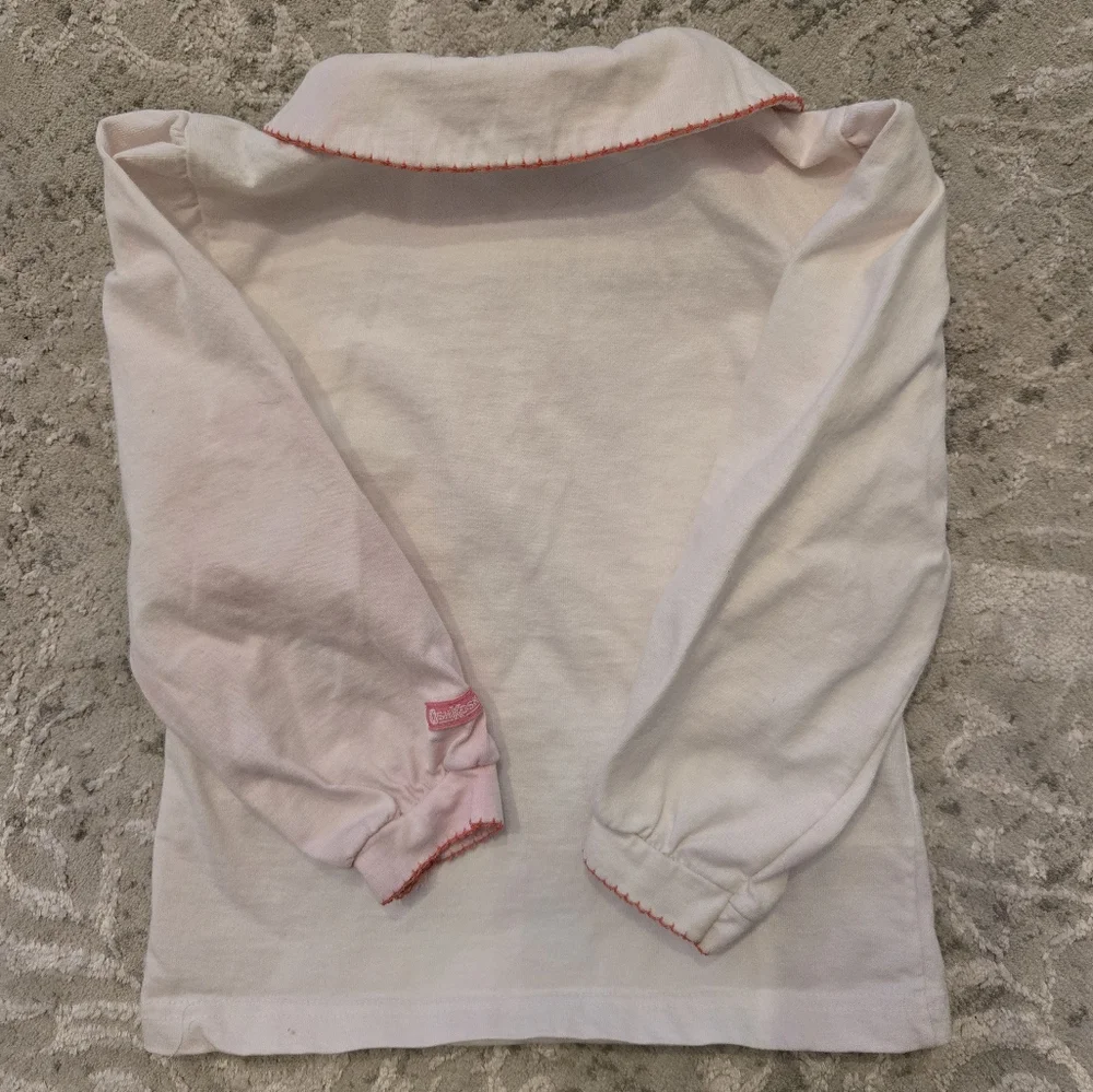 Vintage 1990s Osh Kosh B'gosh White Pink Long Sleeved Embroidered Collar Shirt